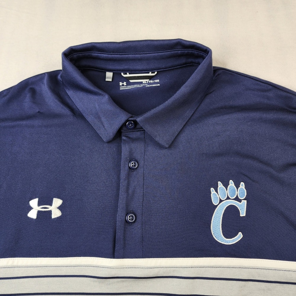Cincinnati Bearcats Under Armour Polo Shirt Men XL Navy Blue Striped HeatGear